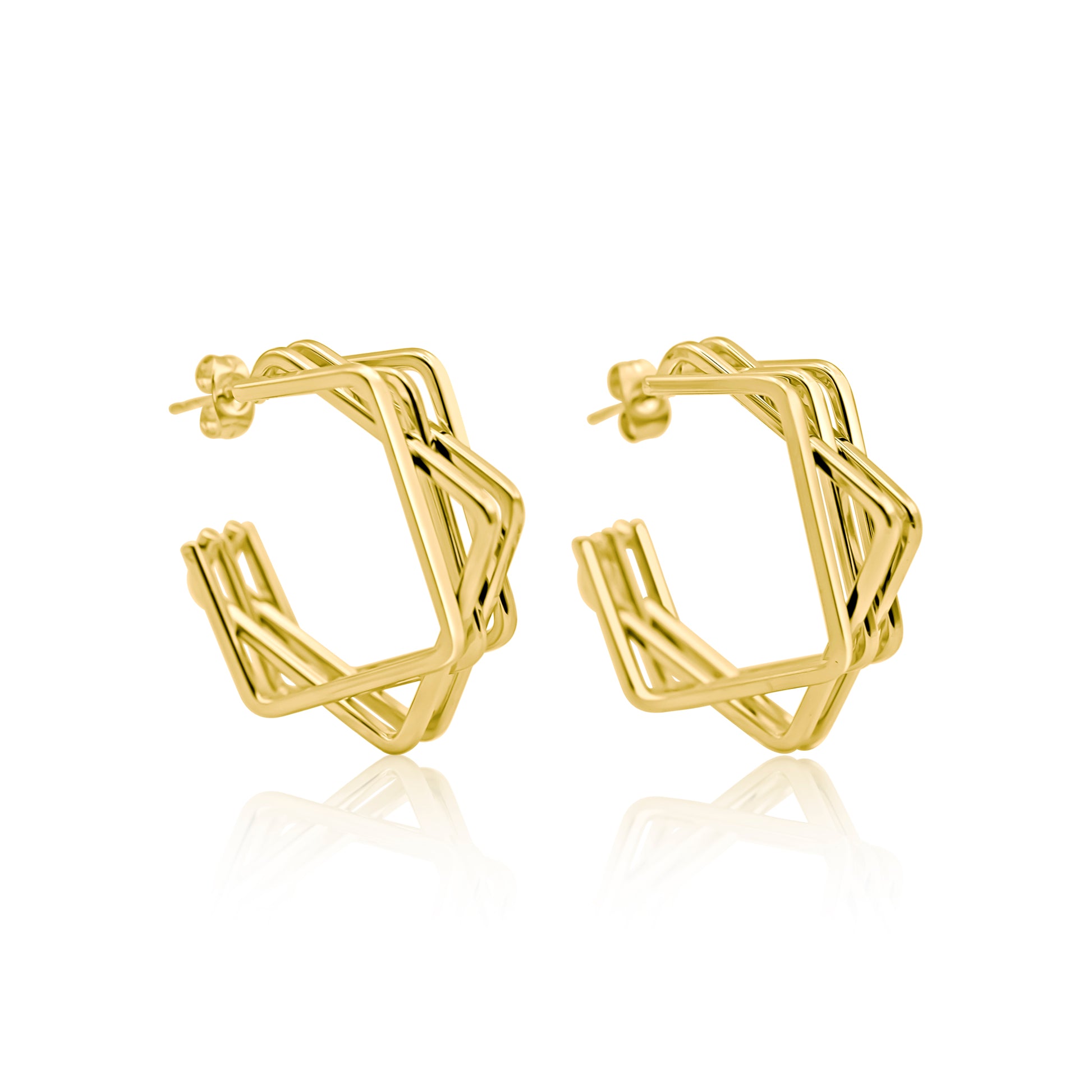 Close up side view stainless steel gold plated Chloe earrings.