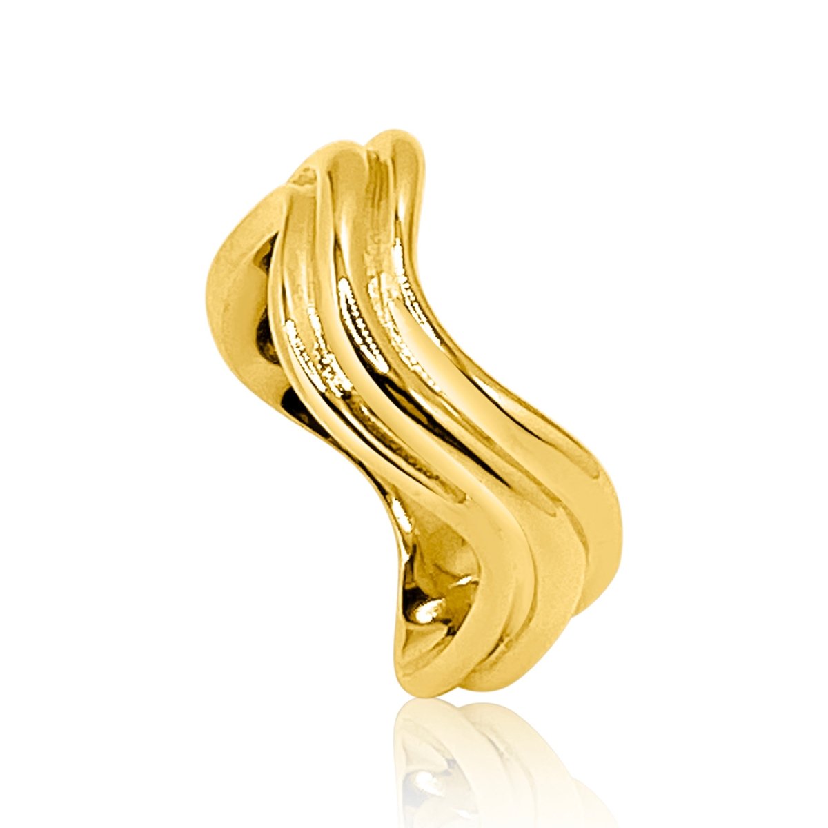 Close up, side view, Women's Stainless Steel 18K Gold Plated Eva Ring featuring Wavy Ribbed Pattern, Waterproof Fashion Jewelry for Everyday Style Eva Ring - B-Xquisite Jewelry Ring