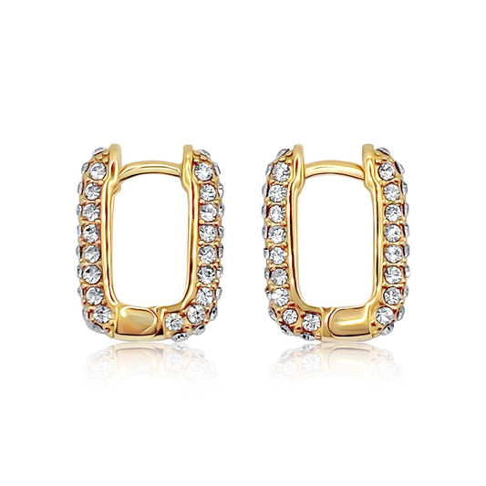Close up view, Women's Cubic Zirconia Evelyn Earrings - 18K Gold Plated Stainless Steel Fashion Jewelry for Everyday Wear Evelyn earrings - B-Xquisite Jewelry Earrings