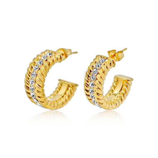 Close view Stainless Steel 18K Gold Plated Zoe Earrings with Cubic Zirconia - Fashionable Women's Jewelry, Waterproof Design from Our Jewelry Brand - B-Xquisite Jewelry Earrings